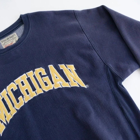 Vintage 90'S Steve And Barry's Navy Mi Wolverines University Crew Neck Sweater S - Picture 10 of 11